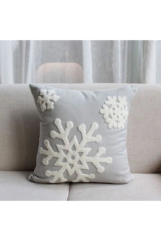 Pamuk Ve İşlemeli Kanvas Kumaştan Üretilmiş, Kar Tanesi Desenli Kare Dekoratif Yastık, 45x45 Cm 18x18 İnç , Ev, Yatak, Koltuk Veya Arabanın Yılbaşı Dekorasyonu İçin İdealdir 1 Gri, 1 Çift .