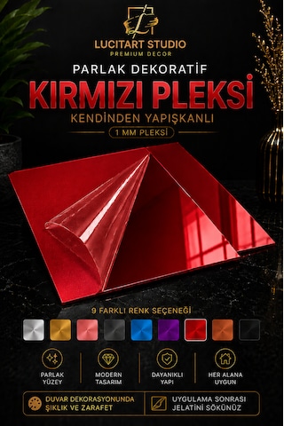 10 Adet 1mm Dekoratif Kare Kırmızı Pleksi - 10x10, 15x15, 20x20, 25x25, 30x30, 35x35, 40x40 Cm Kendinden Yapışkanlı Duvar Dekorasyonu Ürünü Pleksi Ayna Beklentisiyle Almayınız