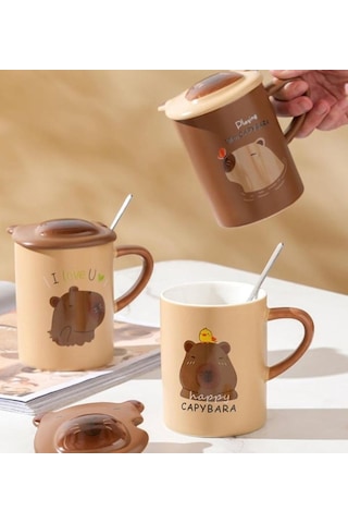 Brown Capybara Temalı Seramik Kupa-465 Çok Renkli