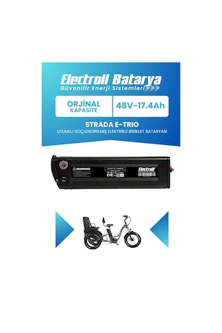 Strada E-trio Uyumlu Batarya 48v 17.4ah Güçlendirilmiş Elektrikli Bisiklet Bataryası Siyah
