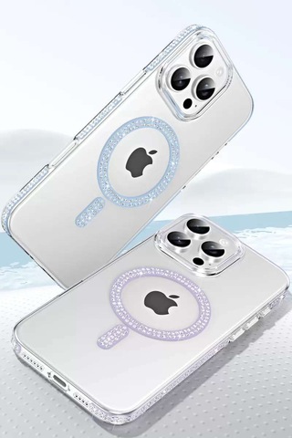 Apple iPhone Uyumlu. 14 Pro Max Move Taşlı Magsafe Kapak - Mavi