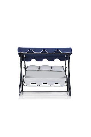 Salvia 3 Kişilik Bahçe Balkon Teras Salıncağı - Minder: Lacivert Çizgili Tente: Lacivert Lacivert - Mavi