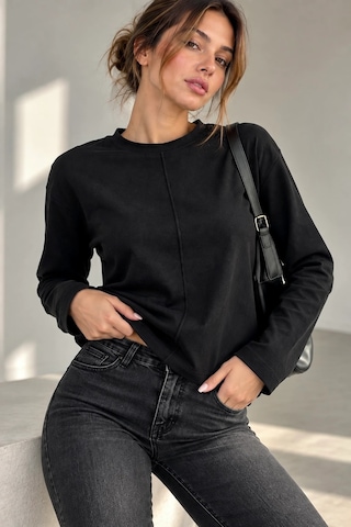 Bb Butik Basic Ön Dikiş Detaylı Basic Sweatshirt Günlük Rahat Kesim My3535 siyah