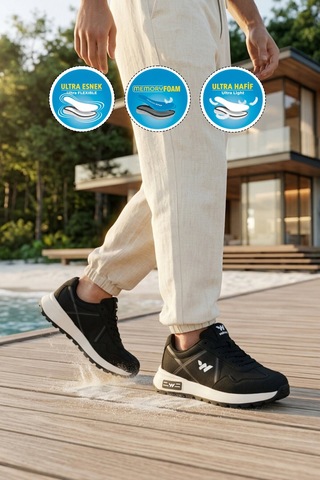 Walkway Siyah Hafızalı Taban Hafif Esnek Unisex Spor Ayakkabı Muveon M Siyah - Beyaz