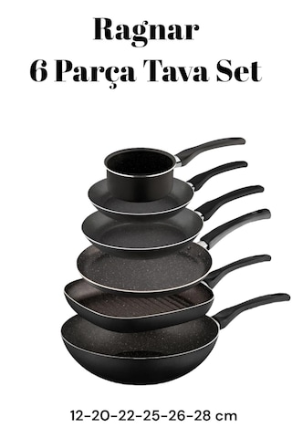 Ragnar 6 Parça Tava Seti 6 Lı Çeyiz Tava Set Wok, Grill, Krep, Y