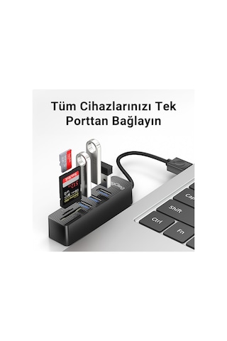 Veggieg Usb 3.0 SD Micro SD Kart Okuyucu ve 3 Port Usb Çoklayıcı Hub