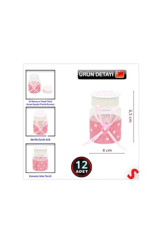 Emzikli Plastik Kavanoz, 6,5cm X 4cm X 12 Adet - Pembe Renkli Çok Renkli