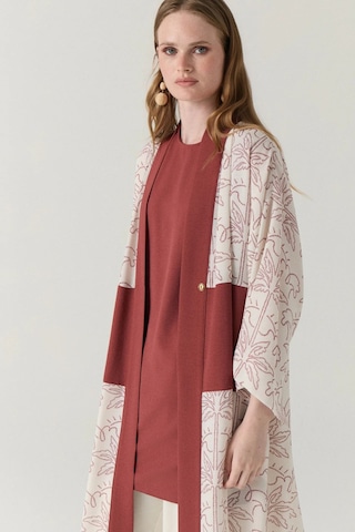 Zühre Şal Yaka Desen Geçişli Uzun Kimono-içlik İklili Takım 1868 Kiremit