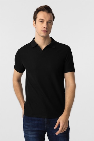Süvari Siyah Slim Fit Armürlü Polo Yaka Tişört-37306 Siyah