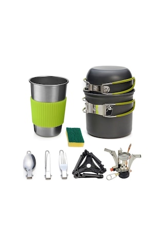 Sones Ds-101 Taşınabilir Açık Kamp Pişirme Seti Piknik Kazanı Tencere Kombinasyonu Siyah