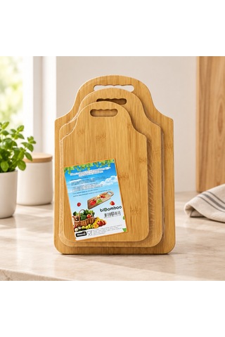 3 Parça Bambu Kesim Panosu Çok Renkli