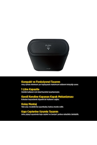 Space24 Spk27 Araç İçi Çöp Kovası 1 Litre Siyah