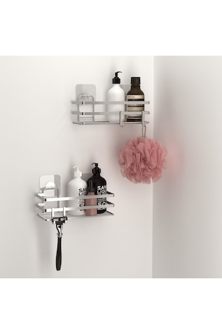 TEKNOTEL YAPIŞKANLI KANCALI 2 ADET BANYO RAFI SİLVER ST281H Çok Renkli