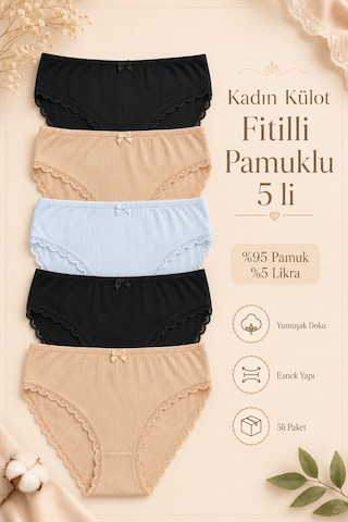 Nicoletta Kadın Külot 5 Li Paket Likralı Pamuklu Kaşkorse Mixcolor çok Renkli