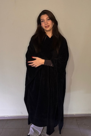 Giyilebilir Hoodie Battaniye Rahat Kalıp Tek Beden Siyah