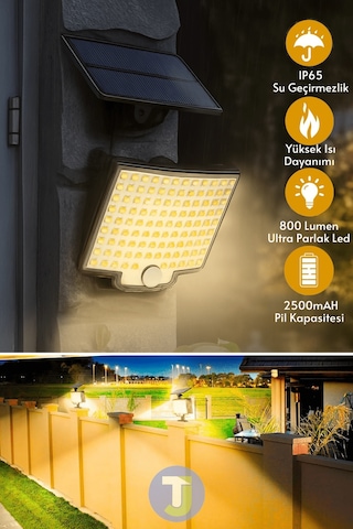 Technojet 106 Led Solar Duvar Lambası Smd Sarı Işık, Kumandalı, 3 Modlu, Ip65 Bahçe Aydınlatma