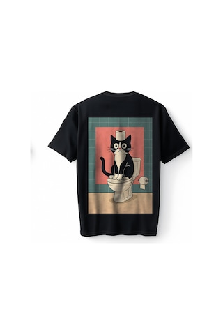 Bumeta Komik Kedi Baskılı Funny Cat Bathroom Graphic Oversize Unisex Tişört T-shirt Siyah Bumeta Komik Kedi Baskılı Funny Cat Bathroom Graphic Oversize Unisex Tişört T-shirt Siyah