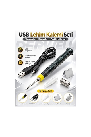 Yeni 2026 Usb Lehim Kalemi Seti 5 Parça Taşınabilir Kompakt Mini Havya Tamir Seti Hobi Elektrikli Lehimleme Makinesi Usb Güç Kablosu Metal Stand Koruyucu Kapak Yedek Yay Havya Ucu