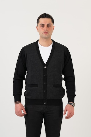 Woolen World Düğmeli Çift Cepli Nokta Desenli Erkek Triko Hırka Antrasit