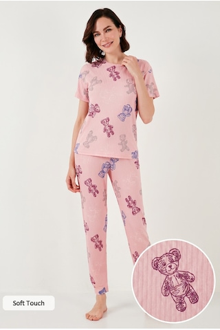 Lela Regular Fit Kısa Kollu Bayan Pijama Takımı 65740104 Pembe