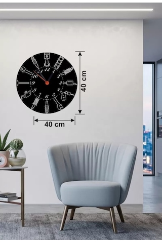 Mey Najmaddin Otomobil Parçaları Tasarım Ahşap Duvar Saati - 40x40 Cm Mekanik Saat Najmaddin Çok Renkli