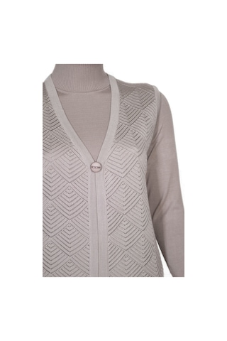 Hesna Kadın Taçlı Triko Ajurlu Broşlu Yelek Taş Beji Bej