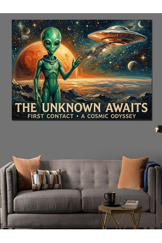 The Unknown Awaits Alien Uzay Dekoratif Kanvas - Mdf Ahşap Tablo