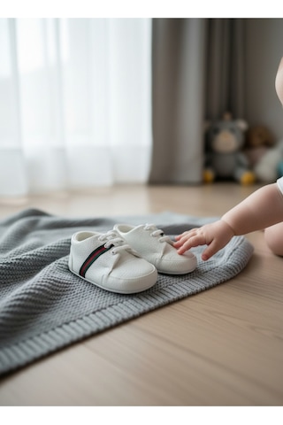 Balbeybi Bebek Ayakkabısı İlk Adım Kaydırmaz Taban Ortopedik Günlük Spor Patik Beyaz