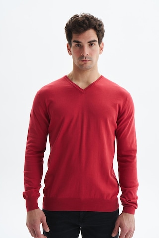 Arma Erkek Slim Fit Likralı Pamuklu Örme V Yaka Triko Kazak K0kro0854 Kırmızı