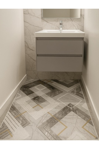 Yünteks Kaymaz Taban, Yıkanabilir Lavabo Önü ,banyo Paspası,kahve Kahve - Krem