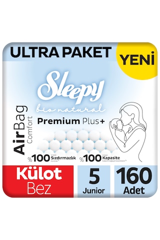 Sleepy Bio Natural Premium Plus Airbag Comfort Ultra Paket Külot Bez 5 Numara Junior 160 Adet