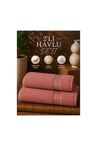 2 Li Banyo Havlu Seti 70x140 + 50x90 Yumuşak Dokulu Yüksek Emici Banyo Ve El Yüz Havlusu Takımı Pembe