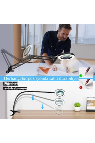 Katlanabilir Led 10x Büyüteç Lamba 3 Renk Modlu Masa Üstü