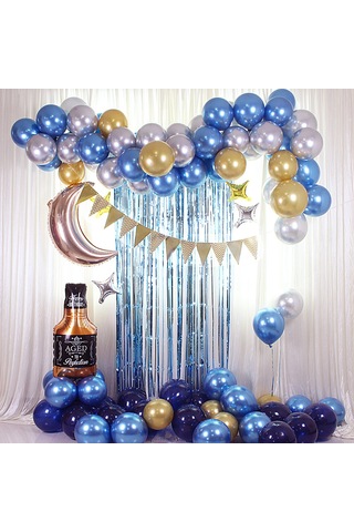Moveevo 87 Parça Viski Balon Dekor Seti - Mavi Renkli Parti Süsleri Ve Zincirler