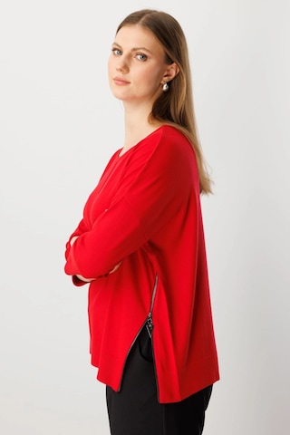On Fashion Kadın Yanları Fermuarlı Kırmızı Bol Kazak 65389 Kırmızı
