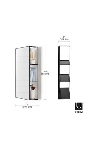 Umbra Cubiko 24x12 İnç Dikdörtgen Siyah Metal Banyo Aynası Depolama Dolabı 3 Raflı Diğer