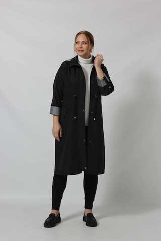 Uzun Astar Detaylı Bondit Trençkot Siyah Siyah