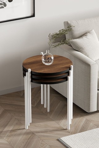 Nice 3'lü Zigon Sehpa Beyaz Metal - Barok Tabla