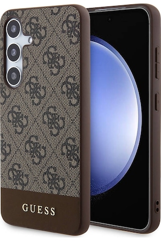 Galaxy S24 Plus Uyumlu Kılıf Guess Lisanslı Pu Deri Şerit Logo Dizaynlı Kapak Siyah