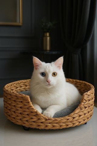 Dekoratif Hasır Kedi Köpek Yatağı Sepet 46x35x36cm