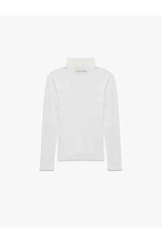 Koton Slim Fit Dik Yaka Uzun Kollu Tişört Ekru 7wak50002uk