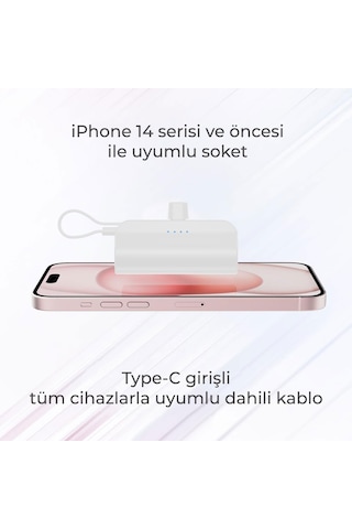Woyax By Deji Lightning Soketli Dahili Kablolu Powerbank Beyaz