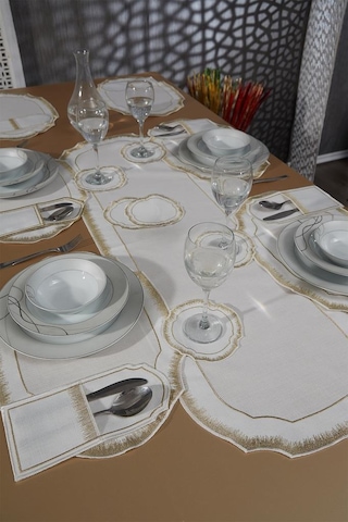 Aslı Keten Nakışlı Amerikan Servis Takımı 19 Parça Gold Gold