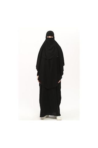 Altobeh Sultanbaş Nikaplı Çarşaf Cilbab Khimar Abaya Kolu Lastikli Hakim Yaka Peçeli Ferace Medine İpek Siyah S-m Siyah
