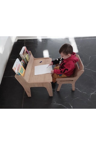 Mukotoys Montessori Çocuk Etkinlik Masa Sandalye Seti 2-10 Yaş İç ceviz