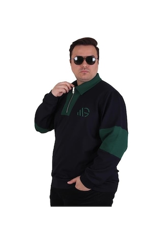 Starbattal Büyük Beden Polo Yaka Fermuarlı Sweat Double Face 25709 Lacıvert Lacivert