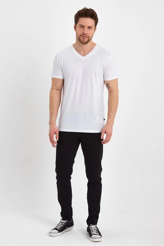 Erkek Compact Penye V Yaka T-shirt Beyaz
