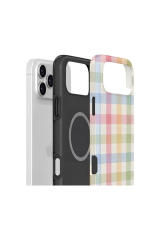Apple iPhone Uyumlu 17 Pro Max Vorian Çift Katmanlı Magsafe Kılıf Pastel Gingham