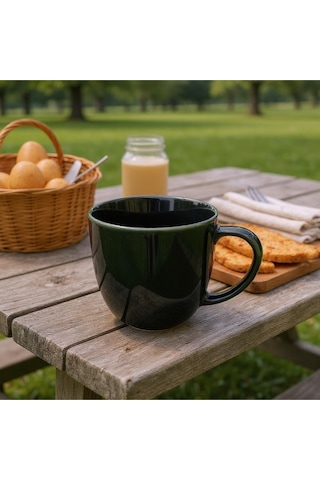Vintage Seramik Kahve Kupası Koyu Yeşil