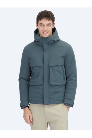 Kip Haki Regular Fit Kapüşonlu Casual Dokuma Mont